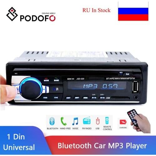 Podofo Stereo Receiver 1DIN In-Dash Car Radios 12V Bluetooth Autoradio MP3 Player Radio Cassette Recorder 1 Din Remote Control