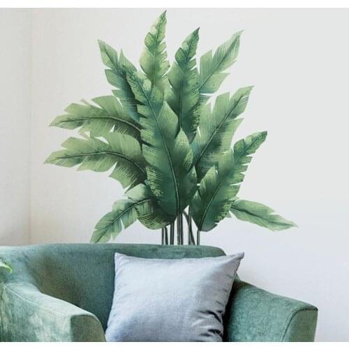Large Green Leaves Wall Stickers Home Decor Tropical Plants Removable PVC Murals Benroom Background Decoration