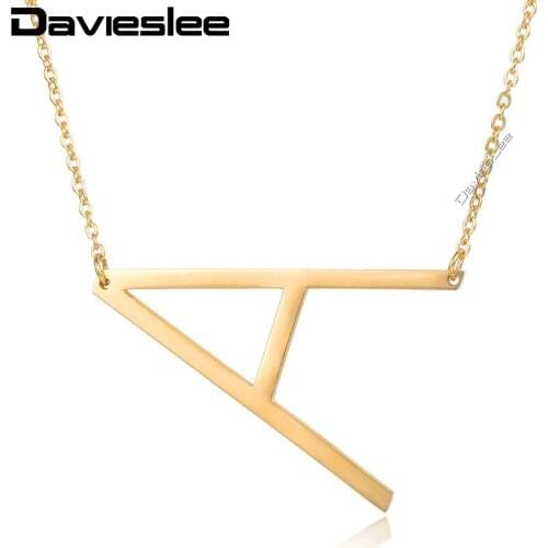 Davieslee Initial Letter A-Z Pendant Necklace fo Women Stainless Steel Chain Adjustable Gold Tone 20inch 50cm LKPM126