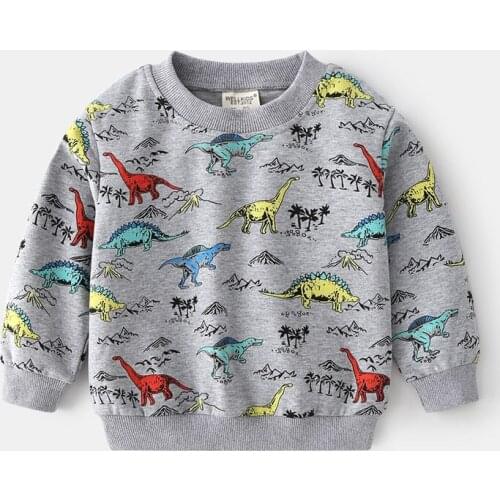 Kids Boys Autumn Sweatshirts Cool Cartoon Dinosaur Printed O-neck Tops Children Kids Clothes