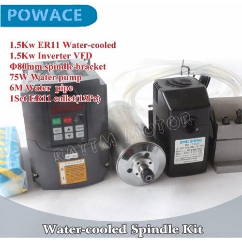 [EU Delivery] 1.5KW ER11 80mm 220V Water Cooling CNC Spindle Motor+VFD Inverter+Clamp+Pump+ER11 Collet(1-7mm)