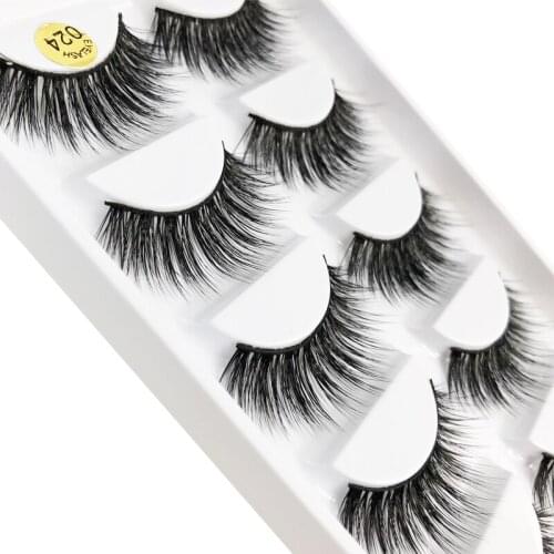 Flash girl Hot selling 024 reusable 5 pairs 100% handmade 3D mink false eyelashes