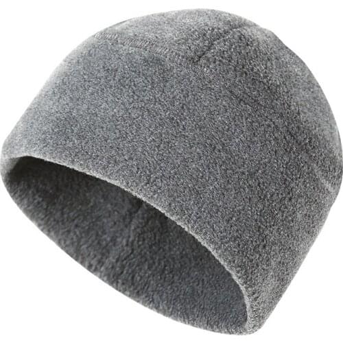 Fleece Ski Hat Unisex Men Women Beanie Winter Warm Skiing Woolly Cap Solid Color Gray/Black Hats Cycling Cap