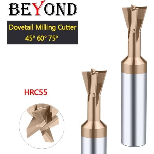 BEYOND Dovetail Cutter Coated Tungsten Steel Milling Cutter Carbide Groove Chamfering CNC 45 60 75 Degrees HRC55