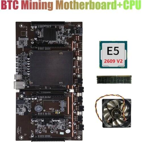 H61 X79 BTC Miner Motherboard with E5 2609 V2 CPU+RECC 4G DDR3 RAM+Fan LGA 2011 Support 3060 3070 3080 Graphics Card