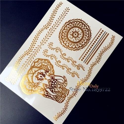 HYS-97 New brand India metallic flash tatoo temporary Men Women Henna sun flower elephant leaf bracelets arm tattoos waterproof