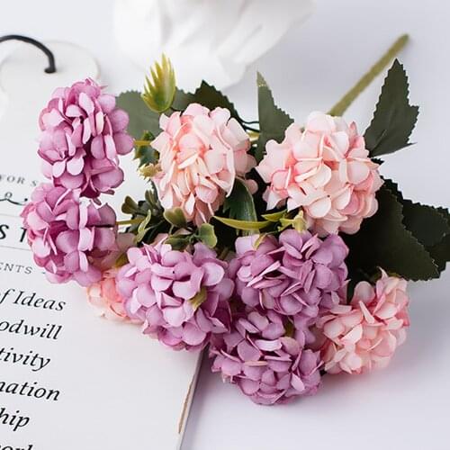 Silk Hydrangea Artificial 15 Flower Head Bridal Bouquet Diy Handmade Fake Flowers Valentines Day Gift For Wedding Party Decor