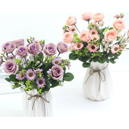 European-style Artificial Flower Rose Chrysanthemum Bouquet Imitation Plants Wedding Decoration Home Decor Rose Holding Flowers