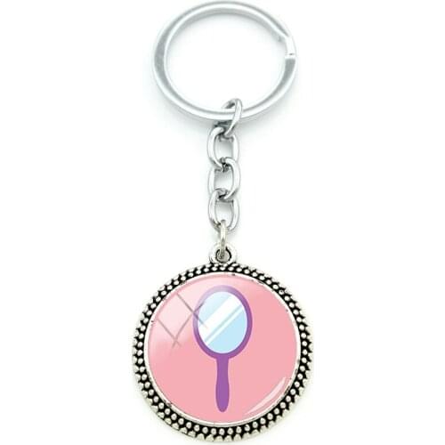 JWEIJIAO Hairdressing Tools Creative Design Glass Pendant Keychain Round Glass Gemstone Fashion Cabochon Keychain Metal Jewelry