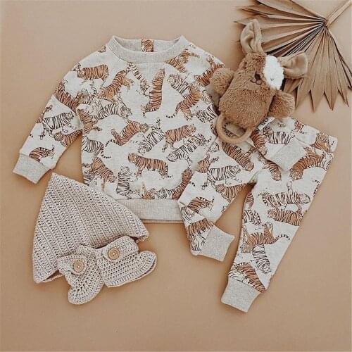 0-24M Autumn Fashion Toddler Baby Girls Boys Clothes Sets Tiger Printed Long Sleeve Pullover Tops Pants 2pcs Clothes