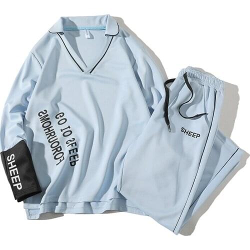 Fashion Mens Sportswear Sets V-Neck Tracksuit Sweatshirt with Pants Letter Casual 2 Pieces Sets Men Patchwork Spring Hoodie