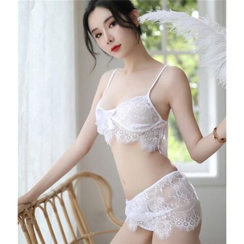 Bra & Brief Sets Womens Sexy Lingerie Lace Flower Push Up Top Bra Pants Set Women Transparent Underwear Set Erotic Sex Product