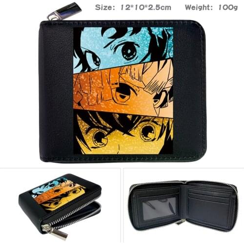 Anime Demon Slayer Print PU Wallet Card Holder Cartoon Note Compartment Short Zipper Unisex Boys Girls Purses Coin Pocket