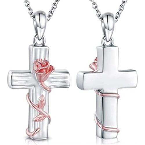 Cremation Jewelry Cross Urn Necklace for Ashes Rose Flower Vine Ash Keepsake Pendant Gifts for Loss of a Loved One
