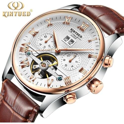 Skeleton Tourbillon Mechanical Watch Men Automatic Classic Rose Gold Leather Mechanical Wrist Watches Male Clock Reloj Hombre