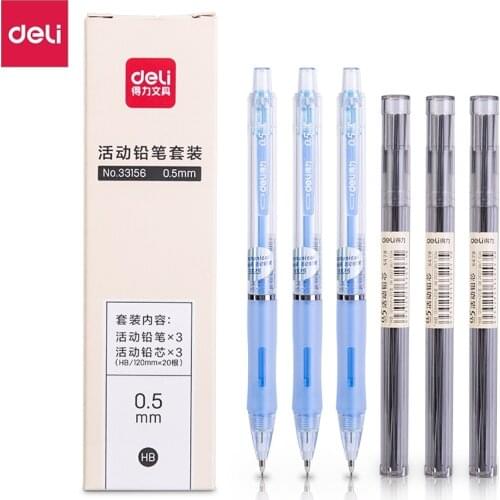 Deli Mechanical Pencil Set 0.5mm 0.7mm Black Lead Automatic Pencils HB for Students School Stationery