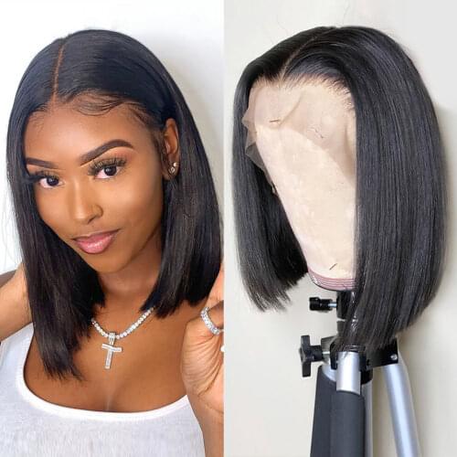 Natural Virgin Short Bob Straight Wig 13X4 Lace Front 100 % Human Hair Wigs For Black Women