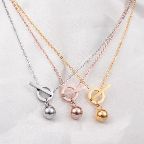 Gold color cute smooth ball pendant necklace women jewelry, stainless steel statement necklace kolye collier femme colar