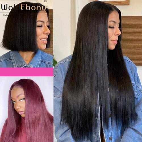 WoWEbony 13x1 lace front wig brazilian straight human hair deep part lace wigs pre plucked 250 density Remy lace T part wig