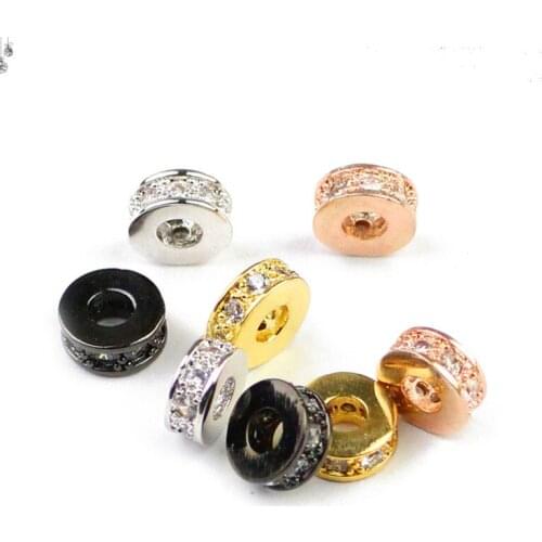 7.5mm Gold Coin Copper Spacer beads Flat Round Zircon Charms Loose beads for Jewelry bracelet making DIY Accessories 4pcs/lot