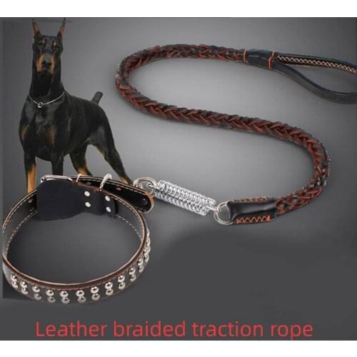 Leash Golden Retriever Dog Chain Medium and Large Dogs Dog Collar Retractable Dog Leash Cowhide Leash High Quality Accessories