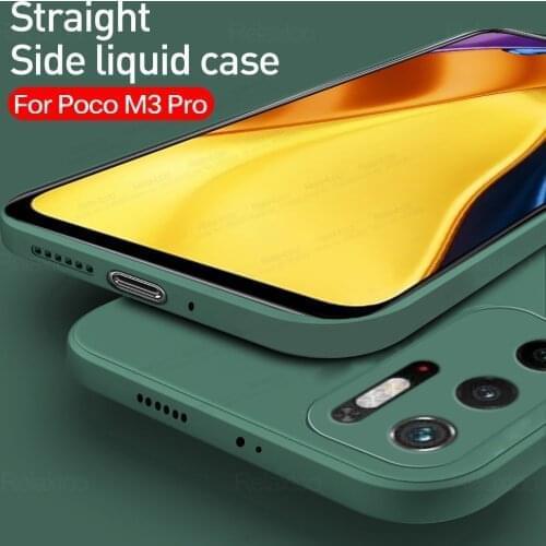 New Straight Edge Liquid Silicone Case For Xiaomi Poco M3 Pro Xiomi Mi Pocophone M 3 M3Pro Camera Shockproof Phone Cover Coque