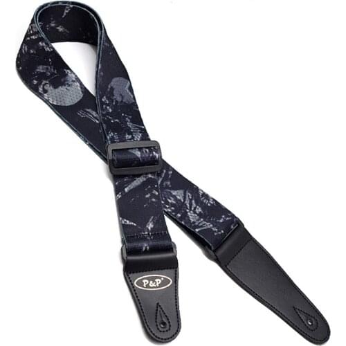Skull Print Guitar Strap Thickening Durable Adjustable with Leather Ends for Acoustic Electric Guitar Bass Ukulele Belt