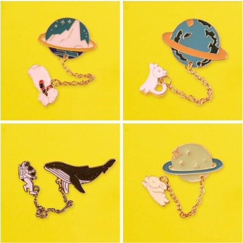 Cute Whale Astronaut Pin Brooches For Backpack Cartoon Badges Chain Bag Badge For Jacket Pins Gift For Women And Men Jewelry