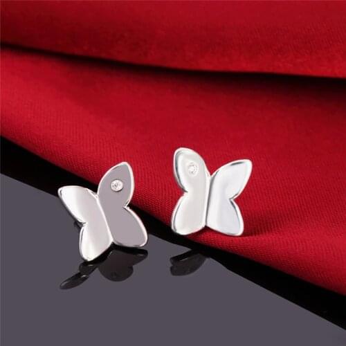 Silver Stud Earrings For Lady Butterfly Zirconia Earing Brincos Femme Pendietens Mujer Fashion Jewelry Wholesale Party Gifts