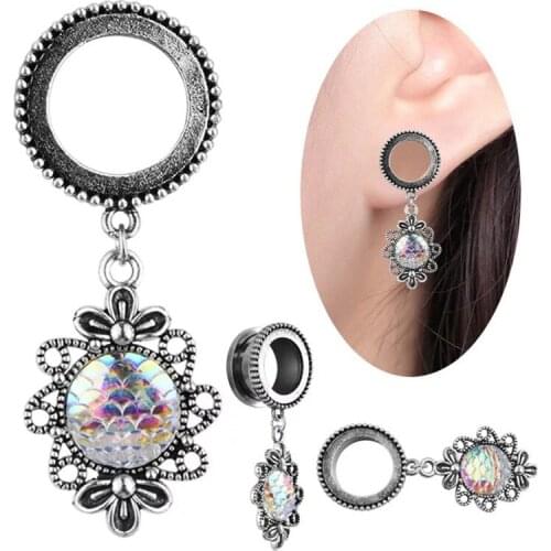 2PCS Colorful Fish Scales Ear Plugs Tunnels Flesh Expansions Piercing Earring Gauges Ears Expanders Rings Body Jewelry Gift