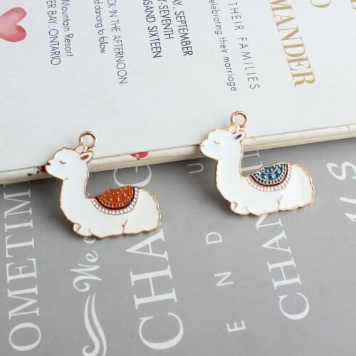 10PCS/Lot Gold Color Charms cute Alpaca Charms Pendant for DIY Jewelry making Accessories lovely Enamel Charm Bracelets Charms