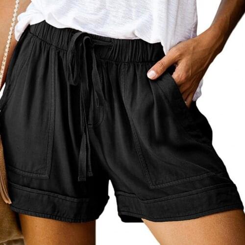 Plus Size Fashion Women Shorts Solid Color Drawstring Pockets Summer Ladies Loose Elastic Waist Casual Shorts шорты женский 2021