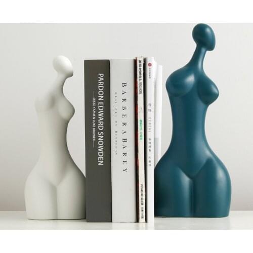 Nordic Craft Fashion Office Home Decor Ornaments Modern Ceramic Body Art Abstract Sexy Woman Statues Matt White Figurine Bookend