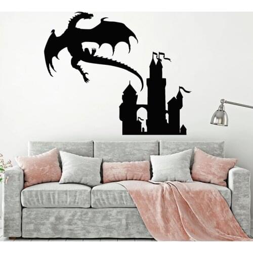 Fairy Tale Wall Decal Flying Dragon Princess Castle Vinyl Window Stickers Kids Boys Bedroom Nursery Interior Decor Mural E682