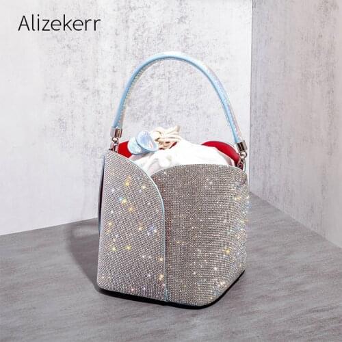 Rhinestones Bucket Evening Clutch Bags For Party Wedding 2021 Luxury Designer Flower Chain Novelty Purses And Handbags Fashion