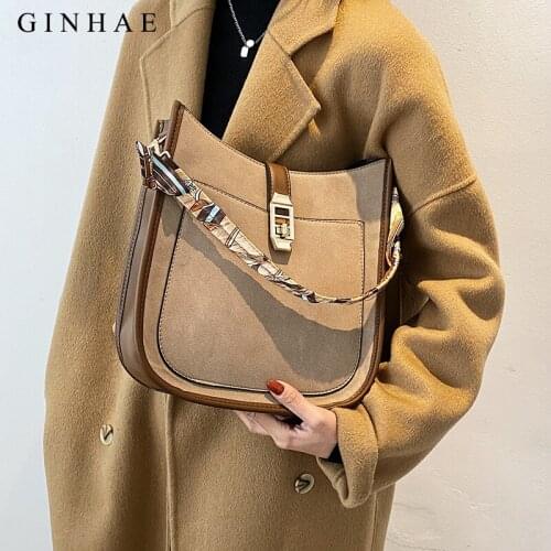 Faux Suede Bucket Bag Patchwork Soft Leather Handbag For Women Designer Ladies Shoulder Bags High Quality Retro Crossbody Bag