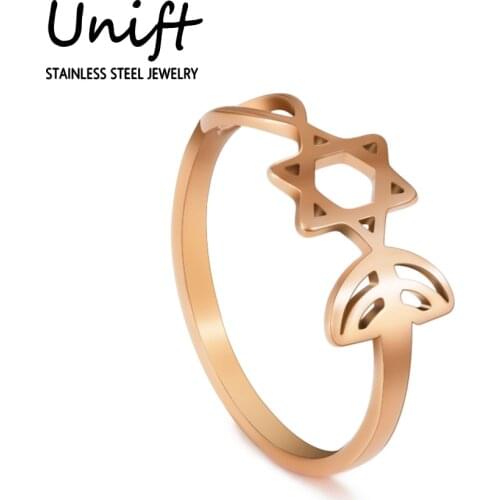 Unift Vintage Rings Men Stainless Steel Finger Ring for Women Star of David Menorah Amulet Jewelry Hanukkah Accessories