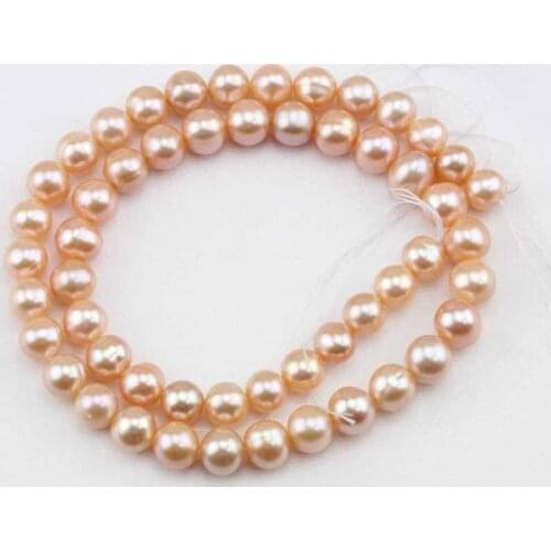 Unique Pearls jewellery Store,7-8mm Pink Color Freshwater Pearl Loose Beads 15'' One Full Strand DIY Jewelry