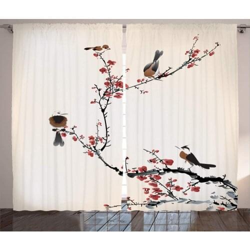 Bird on Cherry Branch Window Curtains Home Decor Kitchen Draperies Curtains for Bedroom Living Room Curtain