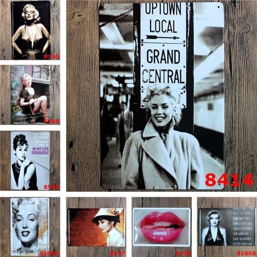 Vintage Metal Plaques of Marilyn Monroe Audrey Hepburn Celebrity Popular Actor Sexy Lady Home Bar Art Wall Decorative Tin Poster