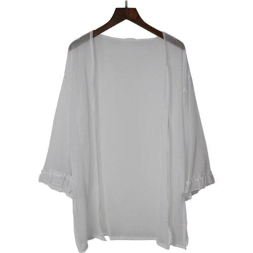 New 2019 Summer Sun Shirt Casual Long Cardigan Fashion Kimono Crochet Loose Ruffles Chiffon Beach Blouses Women Tops