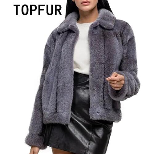 TOPFUR Real Fur Coat Woman Import Cross Mink Fur Jacket Natural High Quality Female Basic Jacket Short Luxurious Lapel Collar