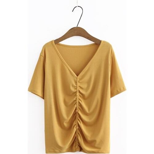 Plus Size Womens V-neck Summer Tshirts Casual Slim Crochet Tops Oversized Vintage Fashion Tee