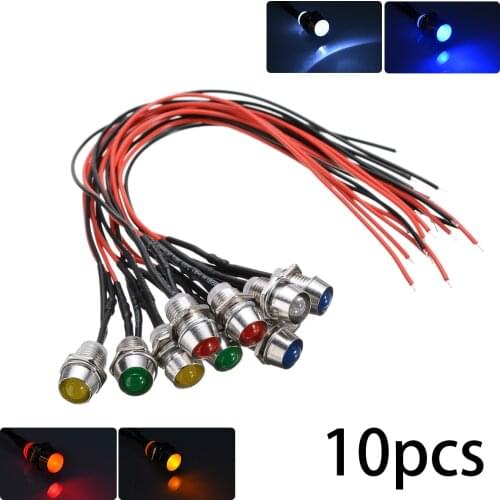 10Pcs/Set Waterproof IP65 Turn Signal Indicator Light Lamp Bulb 12V LED 8mm For Pilot Dash Panel Car Truck Boat Lights 5Colors
