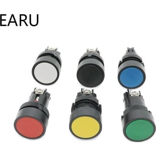 10pcs/lot 22mm Momentary Mini Push Button Switch Circular Screws Flat Round Red Green Blue NO + NC XB2-EA142 XB2-EA131 XB2-EA121
