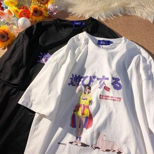100%Cotton Anime Japanese Tee Funny Graphic T Shirts O-neck Black White Casual Summer Plus Size Tops 2021 Korean Fashion Teens