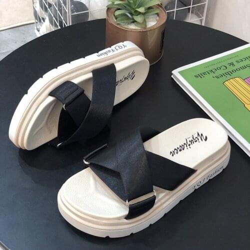 2021 Women Platform Slippers Black Slides Outdoor Comfortable Beach Shoes Fashion Casual Green Purple Summer Flat Slippers