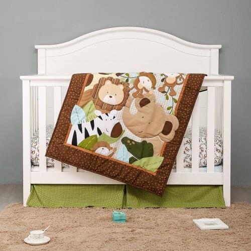 3PCS safari cotton Crib bedding set baby sheet cama infantil bed Baby Bedding Sets,Fitted Sheet, Crib Quilt, Dust Ruffle