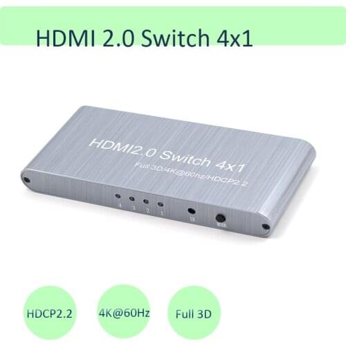 4K HDMI 2.0 Switcher 4x1 4 In 1 Out Audio Extractor Converter 60Hz HDMI 2.0 HDCP 2.2 for PS4 DVD Laptop PC HDMI Switcher Spliter