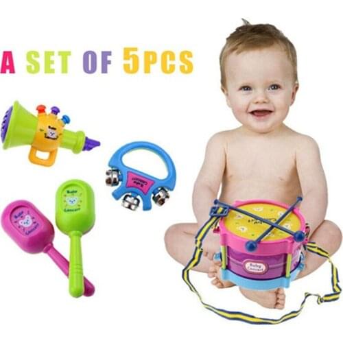 5pcs/set 0-3 Years Old Baby Toys Hand Drum Beat Rattles Musical Educational Kids Toys Rattle for Newborn Baby Toddlers